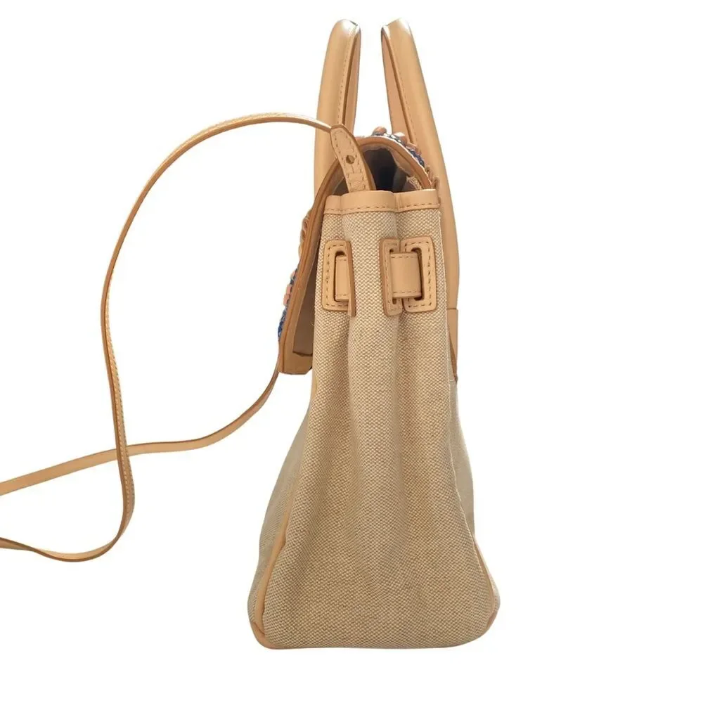 Sam Edelman Sylvia Floral Leather Jute Satchel Boho Convertible Tote
